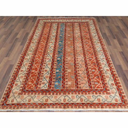 Kazak Wool Hand Knotted Rug Red Beige 6.2X8.8 -O061156
