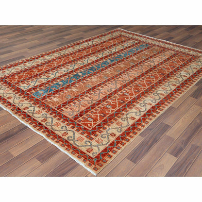 Kazak Wool Hand Knotted Rug Red Beige 6.2X8.8 -O061156