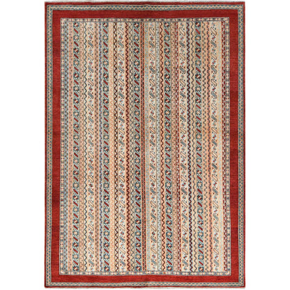 Kazak Wool Hand Knotted Rug Brown Red 6.5X9.1 -O061158