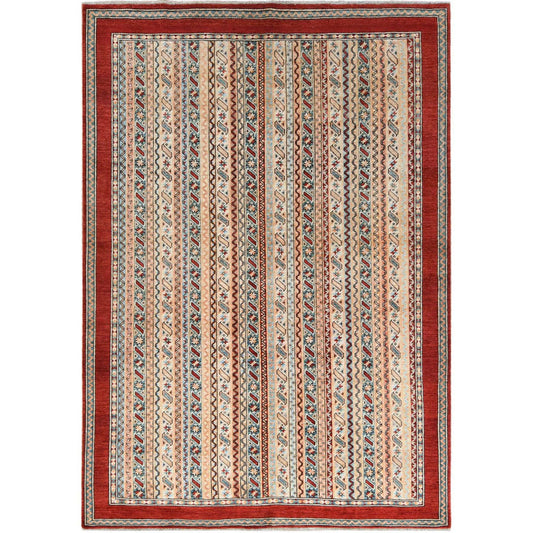 Kazak Wool Hand Knotted Rug Brown Red 6.5X9.1 -O061158