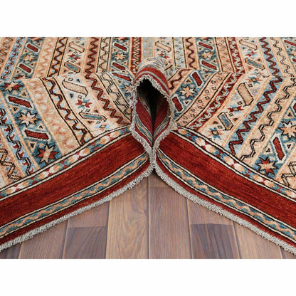 Kazak Wool Hand Knotted Rug Brown Red 6.5X9.1 -O061158