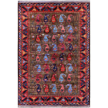 Kazak Wool Hand Knotted Rug Brown 4.1x5.10 -O0611