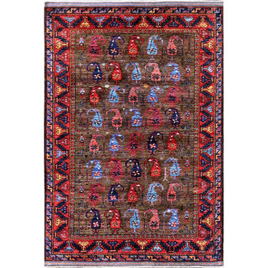 Kazak Wool Hand Knotted Rug Brown 4.1x5.10 -O0611