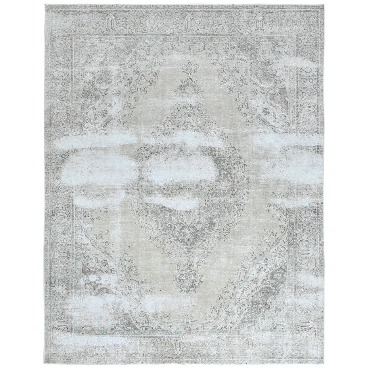 Overdyed & Vintage Worn Wool Hand Knotted Rug Ivory No Border 9.8X12.6 -O061216