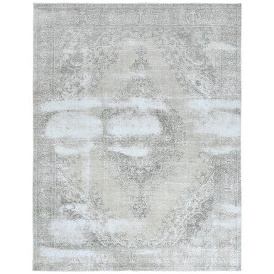 Overdyed & Vintage Worn Wool Hand Knotted Rug Ivory No Border 9.8X12.6 -O061216
