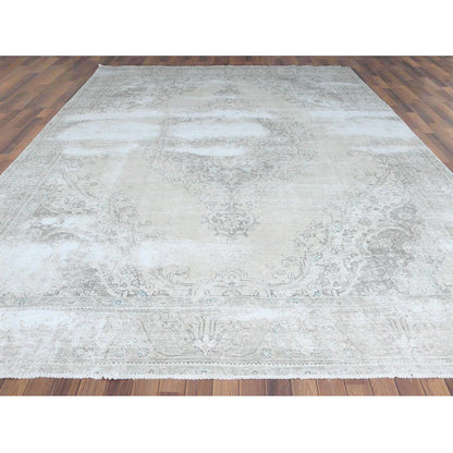 Overdyed & Vintage Worn Wool Hand Knotted Rug Ivory No Border 9.8X12.6 -O061216
