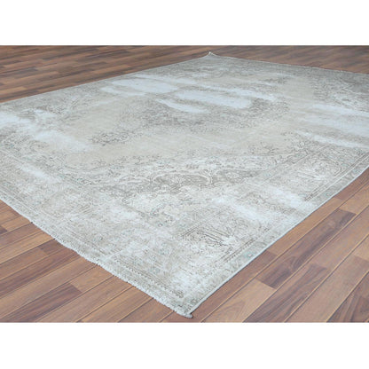 Overdyed & Vintage Worn Wool Hand Knotted Rug Ivory No Border 9.8X12.6 -O061216