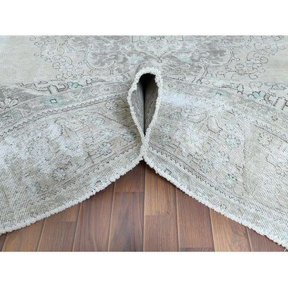 Overdyed & Vintage Worn Wool Hand Knotted Rug Ivory No Border 9.8X12.6 -O061216
