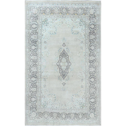 Overdyed & Vintage Worn Wool Hand Knotted Rug Grey Gray 6.9X10.10 -O061338
