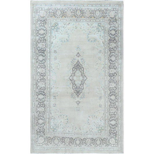 Overdyed & Vintage Worn Wool Hand Knotted Rug Grey Gray 6.9X10.10 -O061338