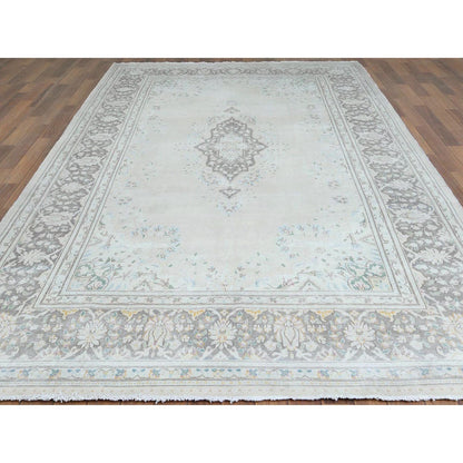 Overdyed & Vintage Worn Wool Hand Knotted Rug Grey Gray 6.9X10.10 -O061338