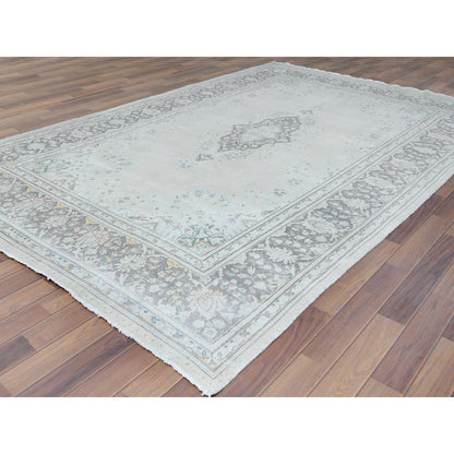 Overdyed & Vintage Worn Wool Hand Knotted Rug Grey Gray 6.9X10.10 -O061338