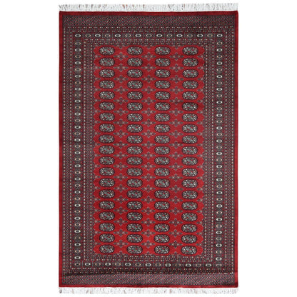 Tribal & Geometric Wool Hand Knotted Rug Red 5.1x7.9 -O061380