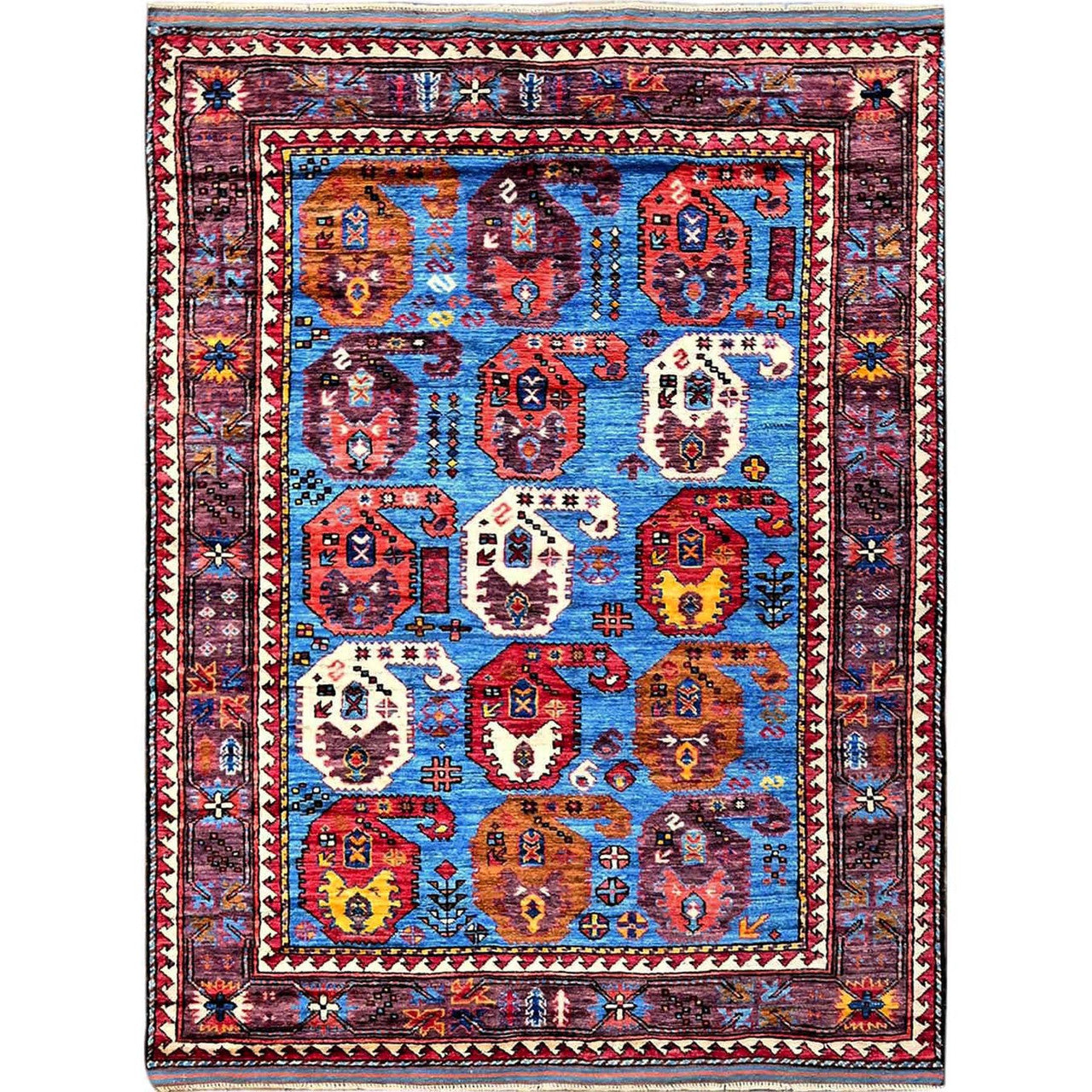 Kazak Wool Hand Knotted Rug Blue 4.3x5.8 -O0613