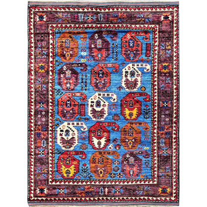 Kazak Wool Hand Knotted Rug Blue 4.3x5.8 -O0613