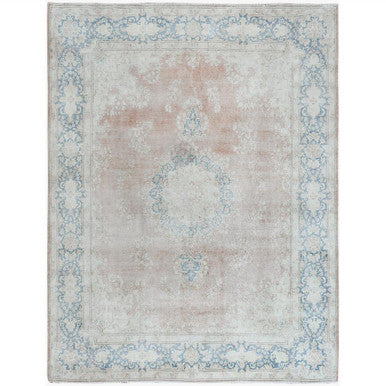 Overdyed & Vintage Worn Wool Hand Knotted Rug Brown Blue 9.8X12.7 -O061404