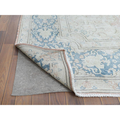 Overdyed & Vintage Worn Wool Hand Knotted Rug Brown Blue 9.8X12.7 -O061404