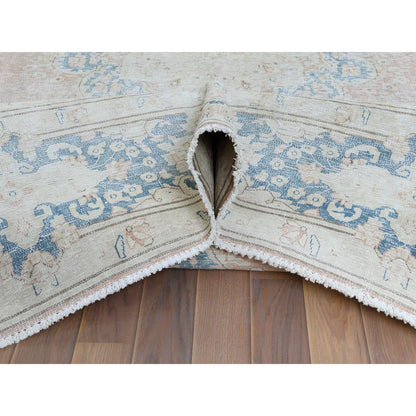 Overdyed & Vintage Worn Wool Hand Knotted Rug Brown Blue 9.8X12.7 -O061404