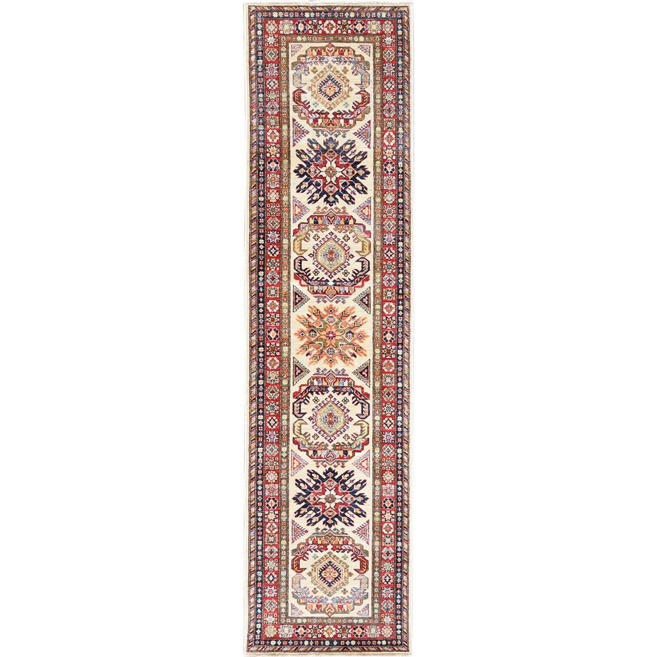 Ivory 2'7" x 10'0" Kazak Hand knotted Wool Rug - Sku: O061450