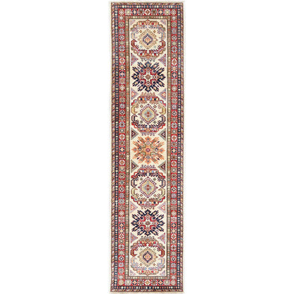 Kazak Wool Hand Knotted Rug Ivory Red 2.7X10.0 -O061450