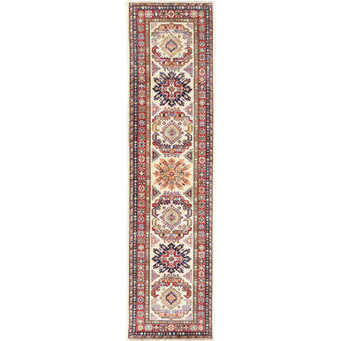 Kazak Wool Hand Knotted Rug Ivory Red 2.7X10.0 -O061450