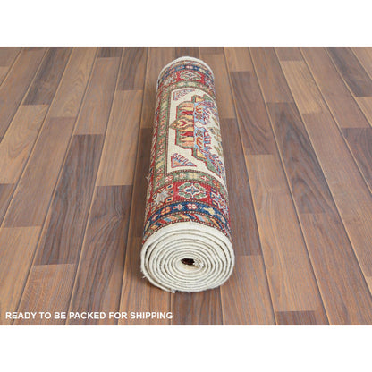 Kazak Wool Hand Knotted Rug Ivory Red 2.7X10.0 -O061450