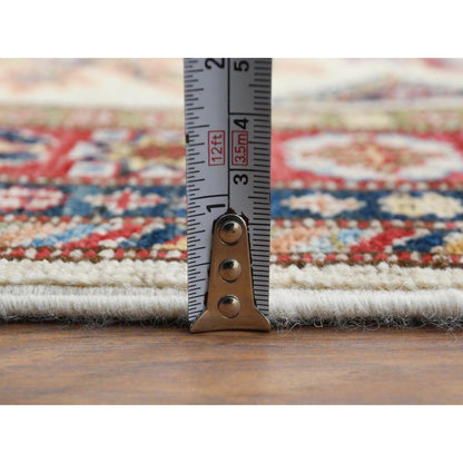 Kazak Wool Hand Knotted Rug Ivory Red 2.7X10.0 -O061450