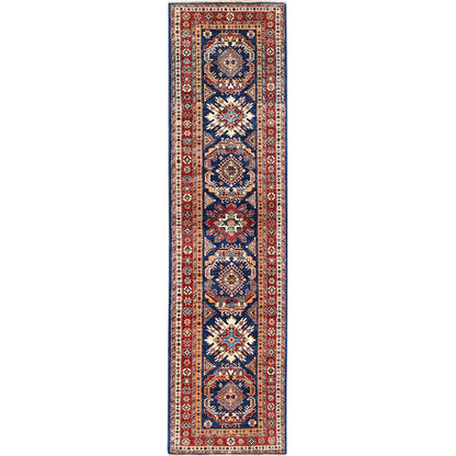 Kazak Wool Hand Knotted Rug Blue Red 2.10X11.0 -O061452