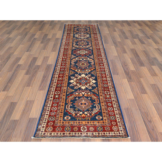 Kazak Wool Hand Knotted Rug Blue Red 2.10X11.0 -O061452