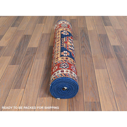 Kazak Wool Hand Knotted Rug Blue Red 2.10X11.0 -O061452