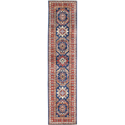 Kazak Wool Hand Knotted Rug Blue Red 2.6X11.0 -O061456