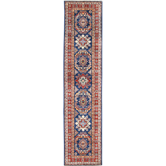 Kazak Wool Hand Knotted Rug Blue Red 2.6X11.0 -O061456