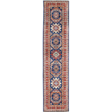 Kazak Wool Hand Knotted Rug Blue Red 2.6X11.0 -O061456
