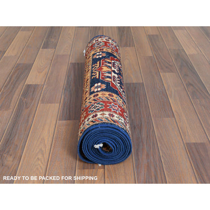 Kazak Wool Hand Knotted Rug Blue Red 2.6X11.0 -O061456