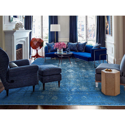 Overdyed & Vintage Worn Wool Hand Knotted Rug Blue Blue 9.8X10.10 -O061487