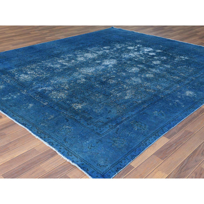 Overdyed & Vintage Worn Wool Hand Knotted Rug Blue Blue 9.8X10.10 -O061487