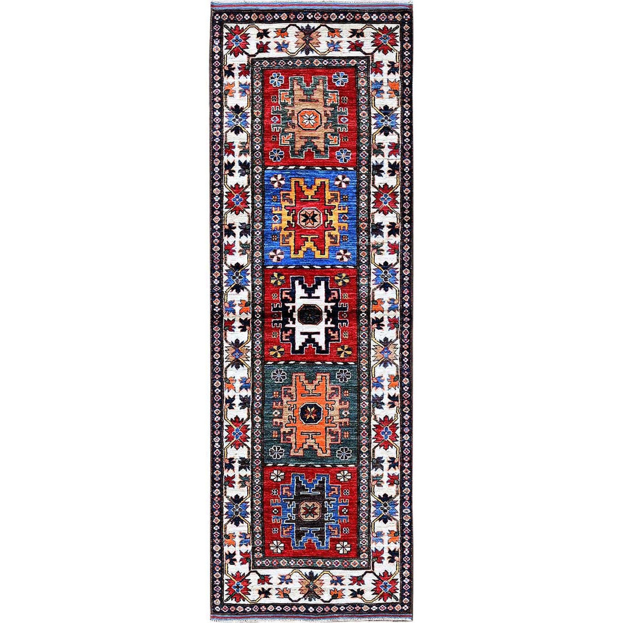 Kazak Wool Hand Knotted Rug Red 2.8x8.2 -O0614