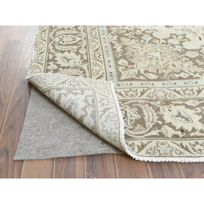 Overdyed & Vintage Worn Wool Hand Knotted Rug Ivory Brown 7.7X10.1 -O061503
