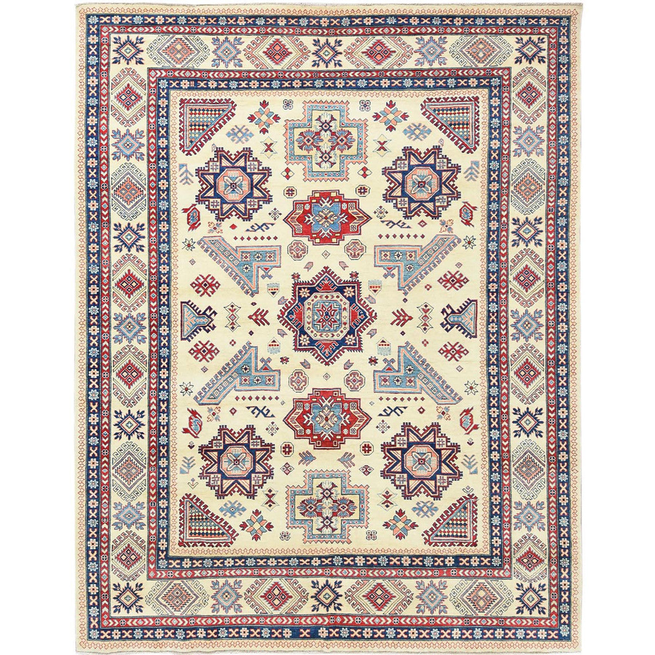 Ivory 9'1" x 11'7" Kazak Hand knotted Wool Rug - Sku: O061532