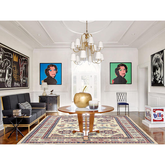 Kazak Wool Hand Knotted Rug Ivory Ivory 9.1X11.7 -O061532