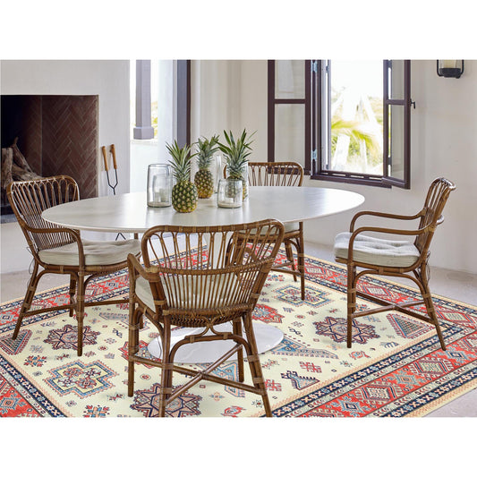 Kazak Wool Hand Knotted Rug Beige Red 8.10X11.9 -O061534