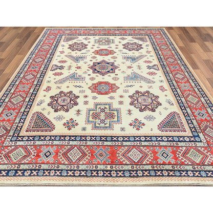 Kazak Wool Hand Knotted Rug Beige Red 8.10X11.9 -O061534