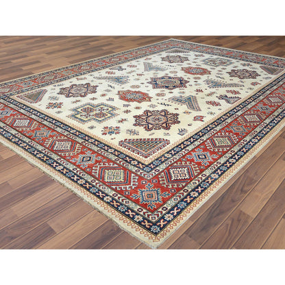 Kazak Wool Hand Knotted Rug Beige Red 8.10X11.9 -O061534