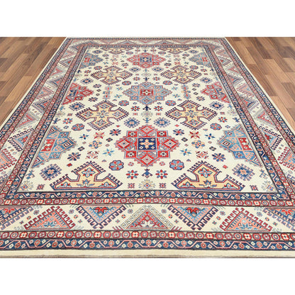 Kazak Wool Hand Knotted Rug Ivory Beige 9.10X13.8 -O061536