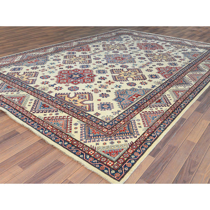 Kazak Wool Hand Knotted Rug Ivory Beige 9.10X13.8 -O061536