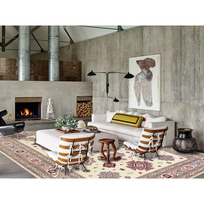 Kazak Wool Hand Knotted Rug Ivory Beige 9.0X11.8 -O061537