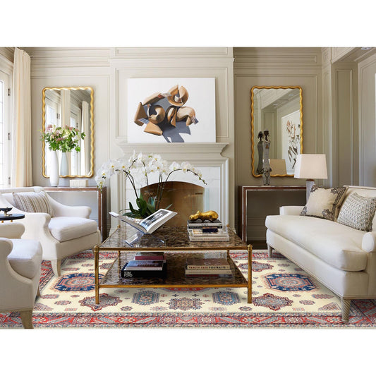 Kazak Wool Hand Knotted Rug Ivory Rich Red 10.0X13.8 -O061538