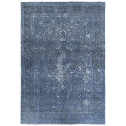 Overdyed & Vintage Worn Wool Hand Knotted Rug Grey Dark Gray 7.2X10.4 -O061597