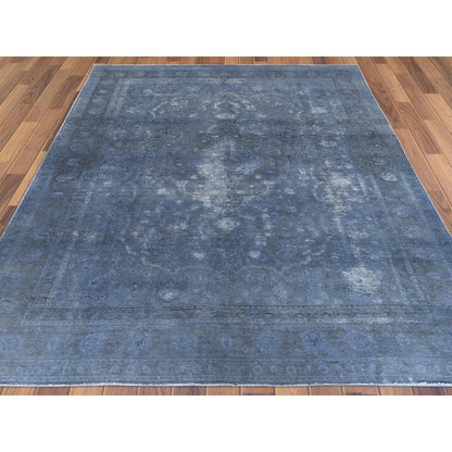 Overdyed & Vintage Worn Wool Hand Knotted Rug Grey Dark Gray 7.2X10.4 -O061597