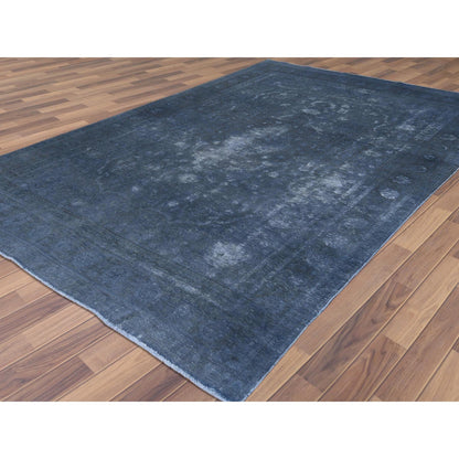 Overdyed & Vintage Worn Wool Hand Knotted Rug Grey Dark Gray 7.2X10.4 -O061597